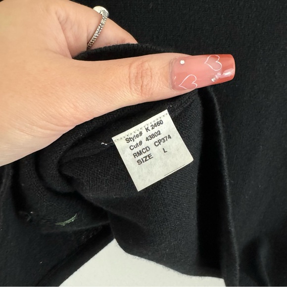 Vintage 90s Black Cashmere Wool Silk Beaded Floral Quarter Sleeve Cropped Shrug - Picture 13 of 13